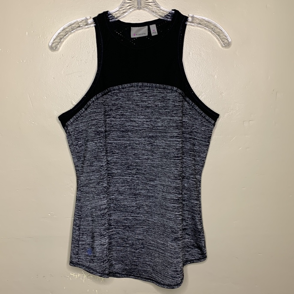 ATHLETA Tank Top Black Gray Racerback Perforated Panel Athletic XS